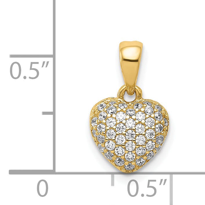 14k Yellow Gold Solid Pave C.Z Heart Pendant