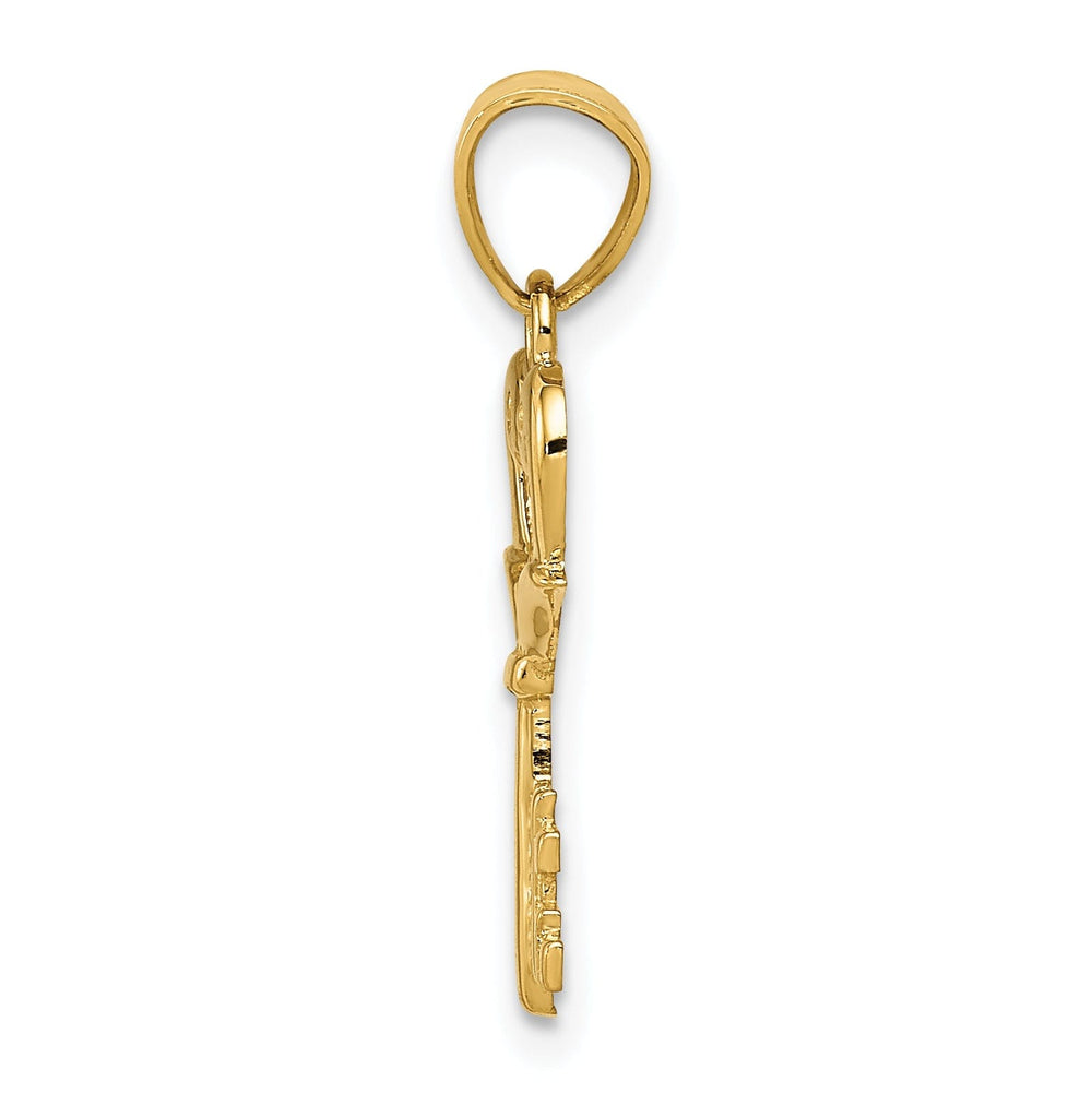 14K Yellow Gold Swans Heart Key Design Charm Pendant