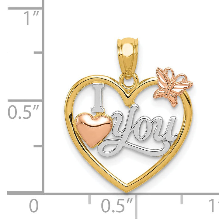 14k Yellow Rose Gold I Love You in Heart Charm