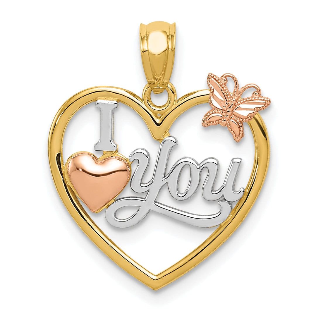 14k Yellow Rose Gold I Love You in Heart Charm