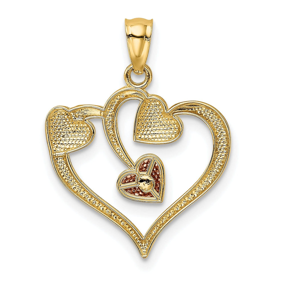14k Yellow Rose Gold Three Heart Design Pendant