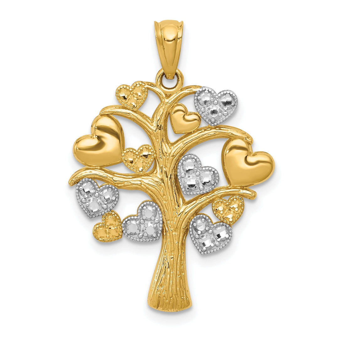 14kYellow Gold Tree of Life with Hearts Pendant