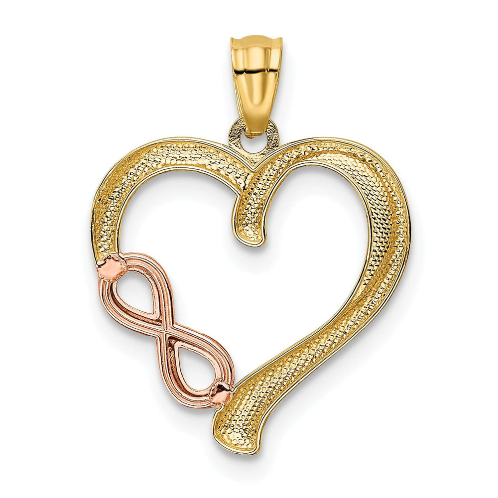 14K Yellow, Rose Gold Polished Finish Infinity Symbol in Heart Shape Pendant