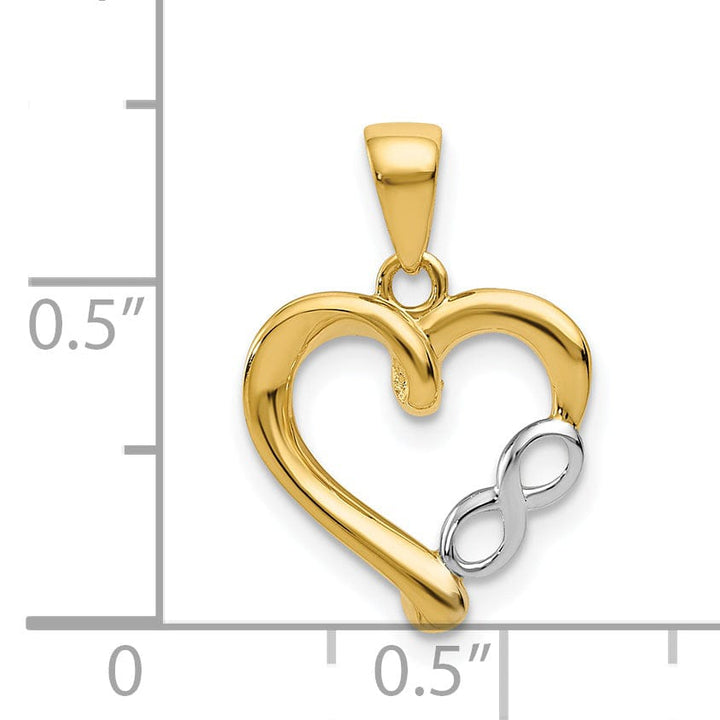 14K Yellow Gold, Rhodium Polished Finish Infinity Symbol in Heart Shape Design Pendant