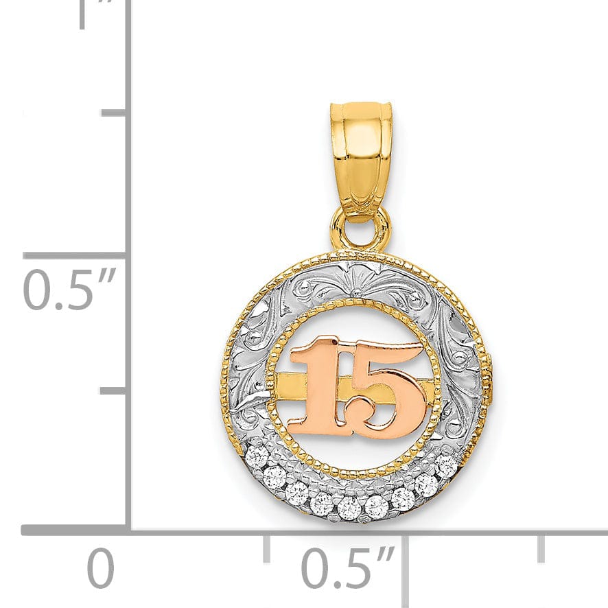 14k Two Gold Cubic Zirconia 15 Anos Pendant