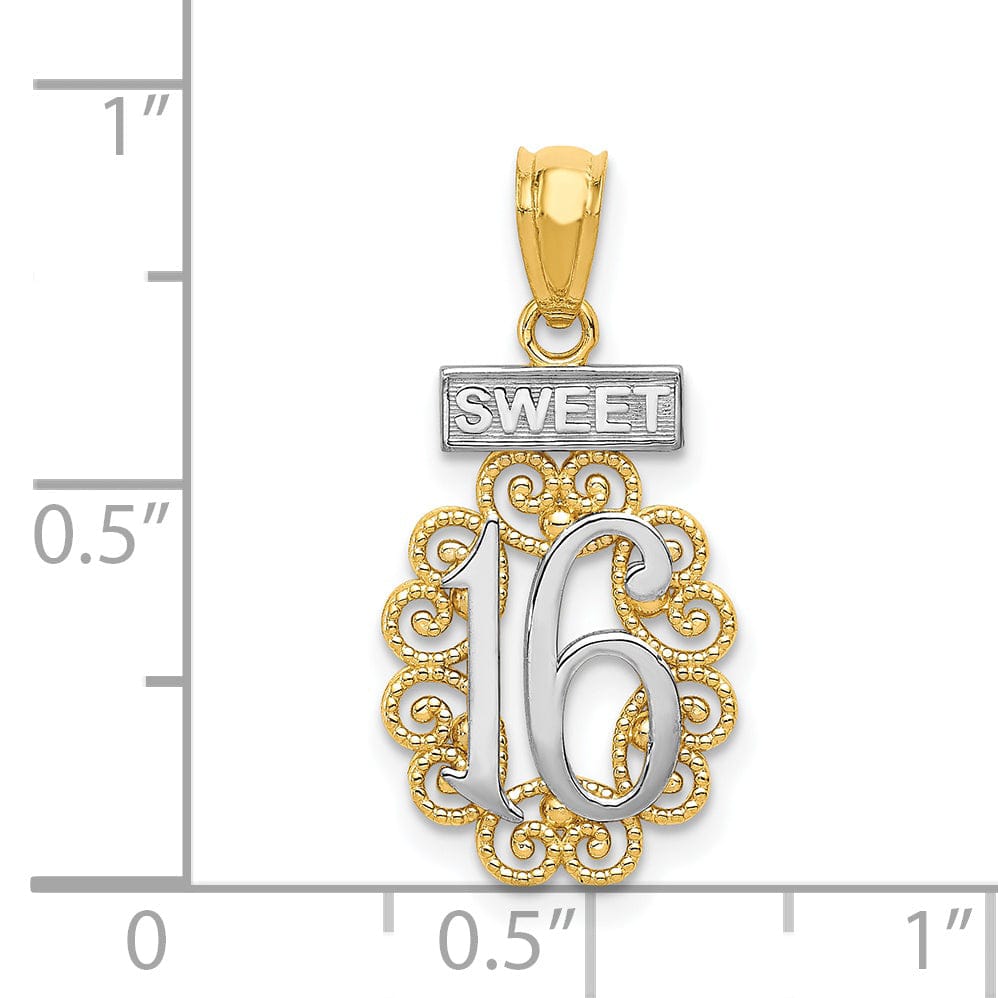 14kYellow Gold Sweet 16 Filigree Design Pendant