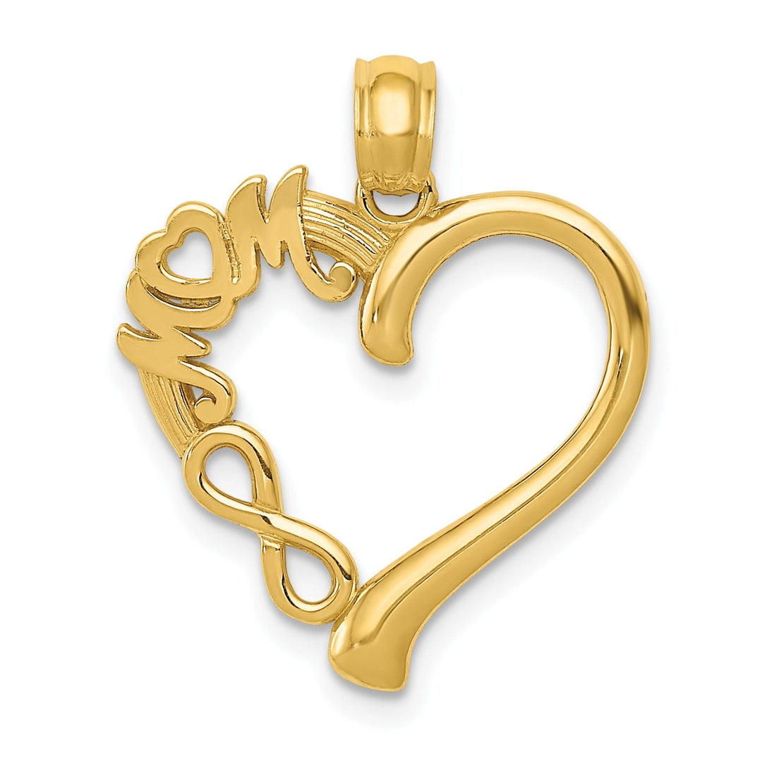 14k Yellow Gold Polished MOM in Heart with Infinity Symbol Design Pendant