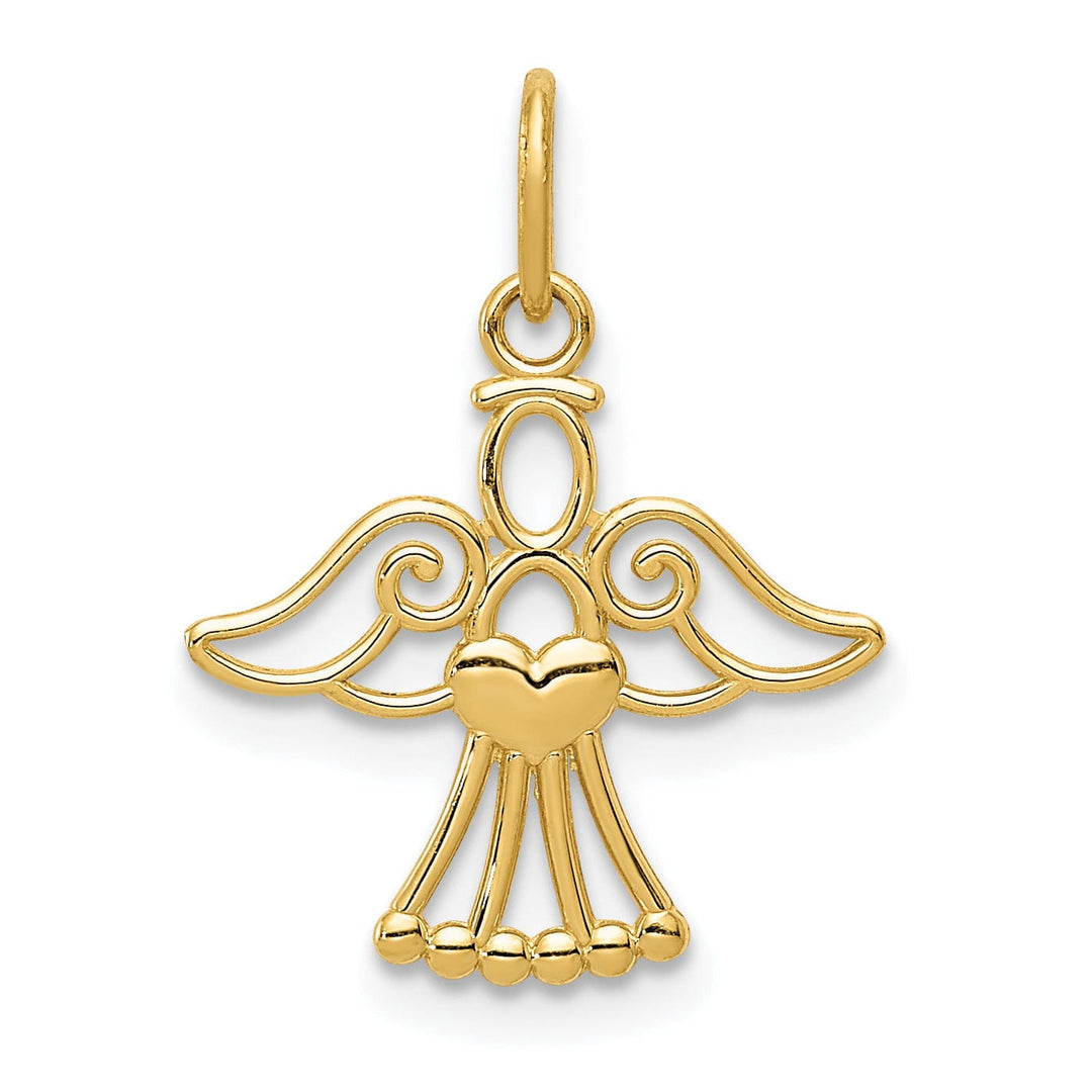 14k Yellow Gold Polished Finish Small Solid Angel with Heart Pendant