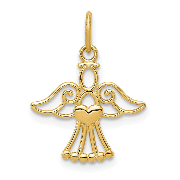 14k Yellow Gold Polished Finish Small Solid Angel with Heart Pendant