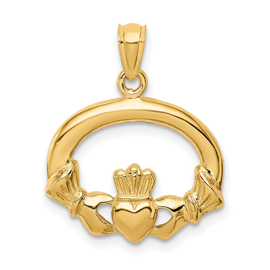 14k Yellow Gold Open Back Solid Polished Finish Claddagh Design Charm Pendant