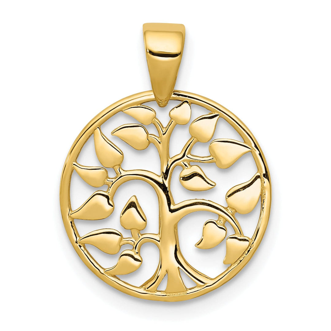 14k Yellow Gold Solid Textured Polished Finish Tree Of Life in Round Shape Design Pendant