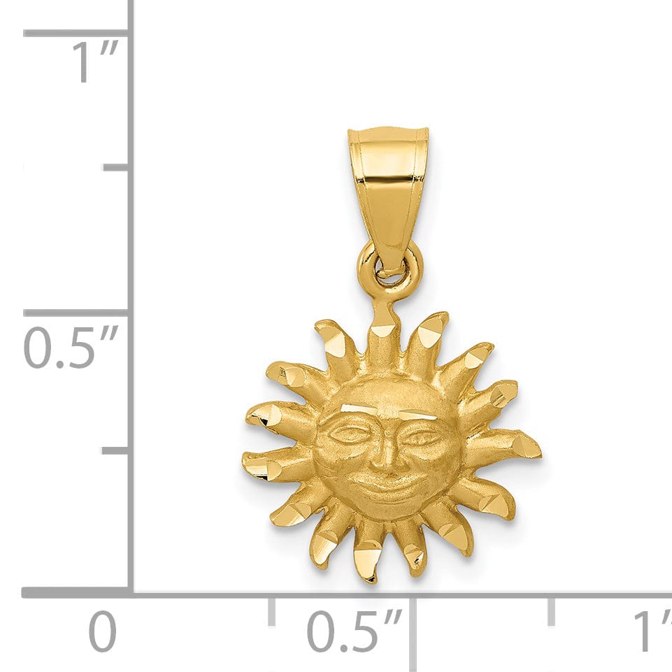 14k Yellow Gold Open Back Solid Satin Diamond Cut Finish Sun Charm Pendant