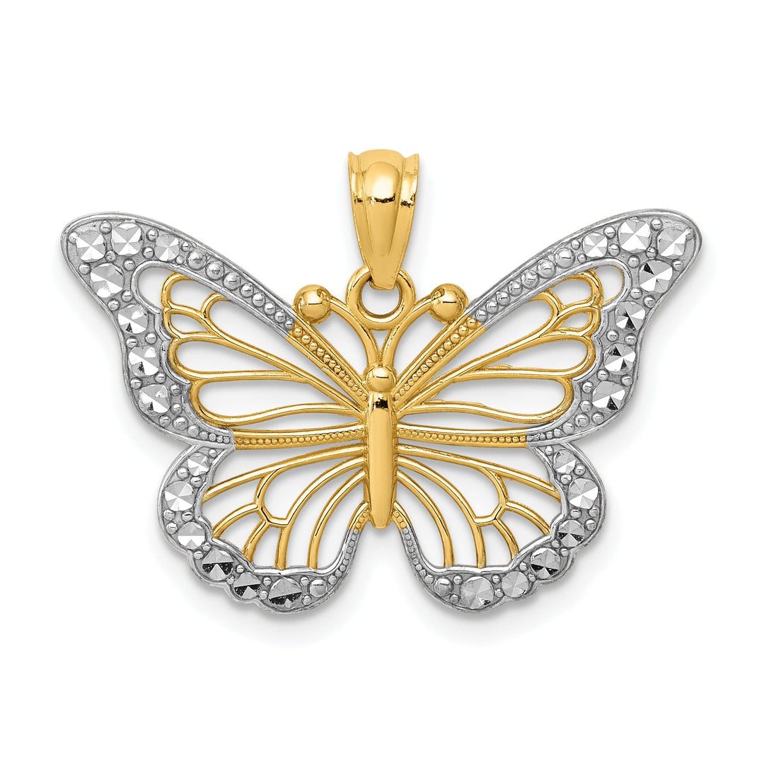 14k Two-tone Gold Open Back Casted Solid Polished Finish Diamond-cut Polished Open Butterfly Charm Pendant