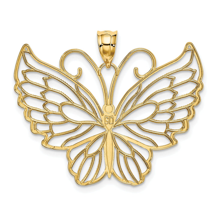 14k Yellow Gold Casted Open Back Textured Solid Polished Finish Butterfly Charm Pendant