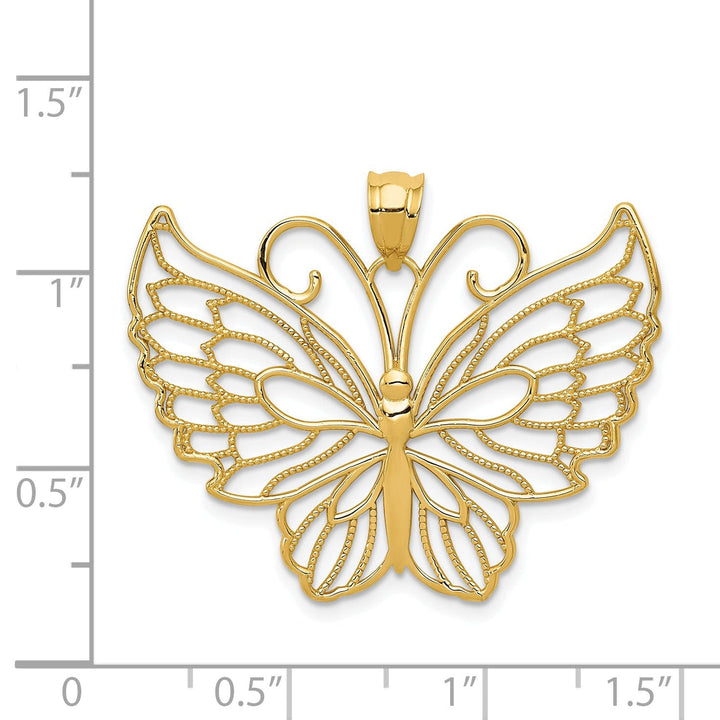 14k Yellow Gold Casted Open Back Textured Solid Polished Finish Butterfly Charm Pendant