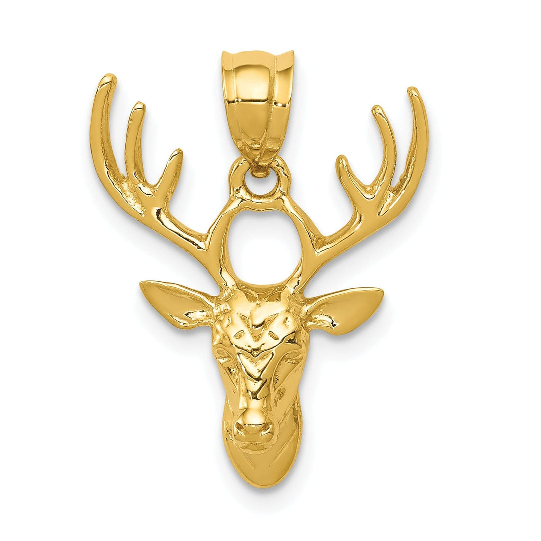 14k Yellow Gold Solid Open Back Polished Finish Deer Head With Antlers Design Charm Pendant