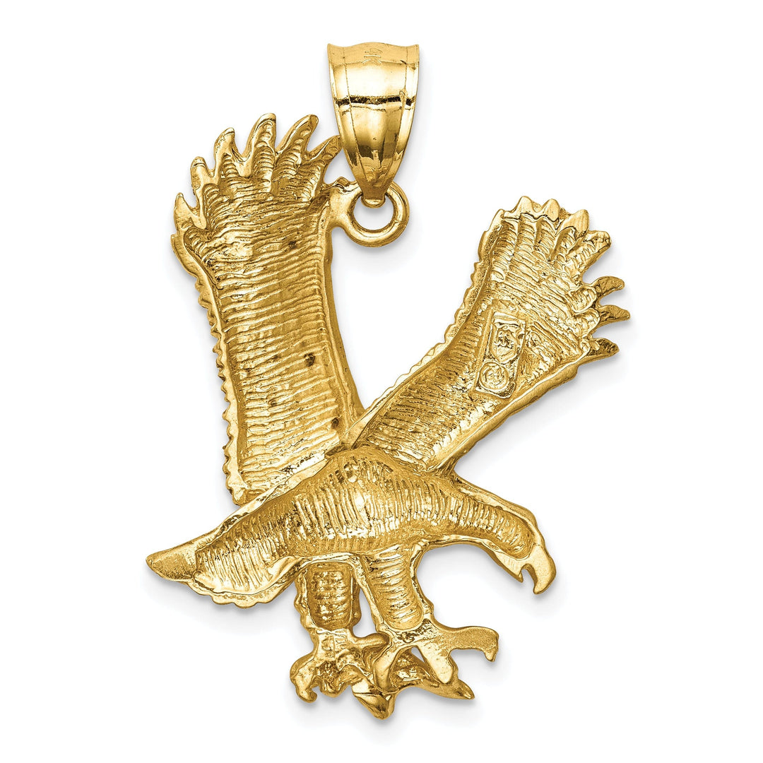 14k Yellow Gold Brushed Satin Diamond Cut Texture Finish Mens Eagle Charm Pendant