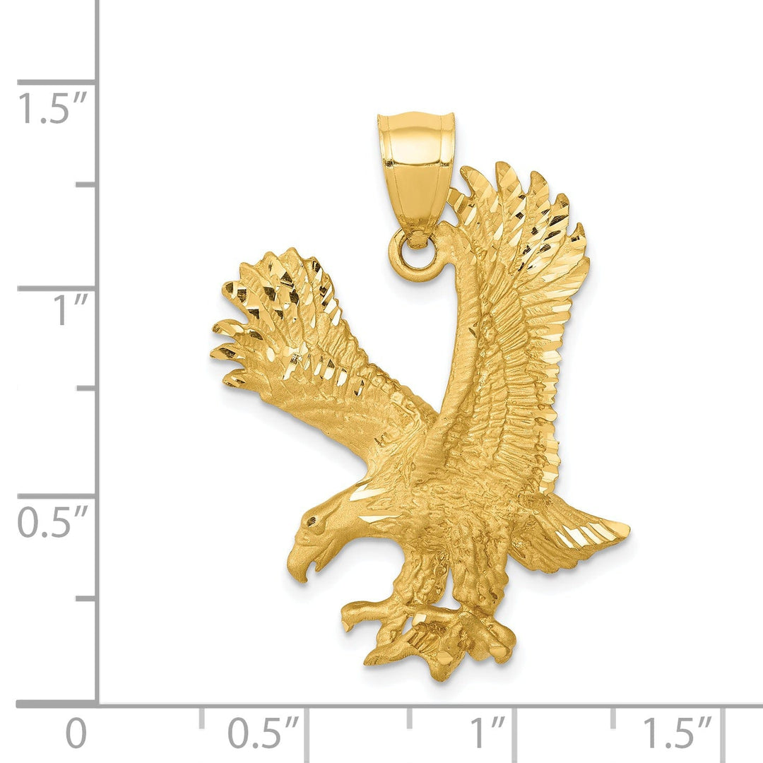 14k Yellow Gold Brushed Satin Diamond Cut Texture Finish Mens Eagle Charm Pendant