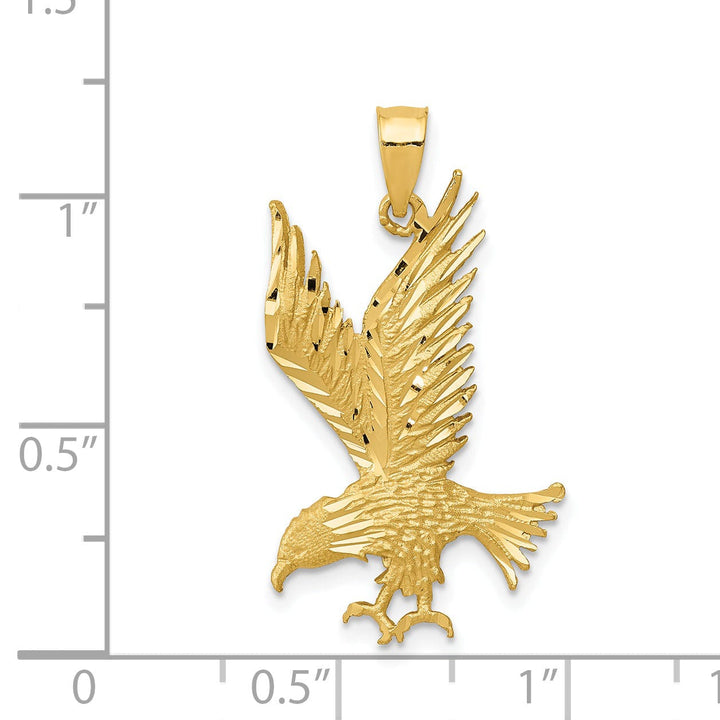 14k Yellow Gold Diamond Cut Texture Finish Mens Eagle Charm Pendant