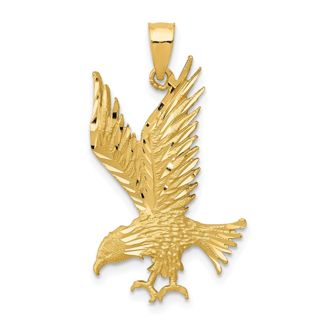 14k Yellow Gold Diamond Cut Texture Finish Mens Eagle Charm Pendant