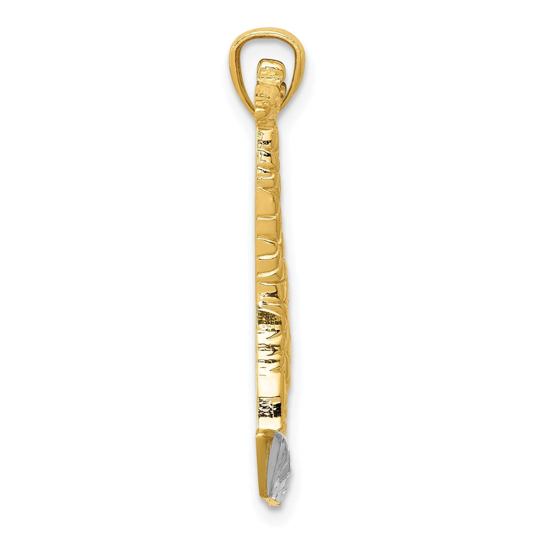 14k Yellow Gold White Rhodium Open Back Solid Polished Diamond Cut Finish Giraffe Charm Pendant