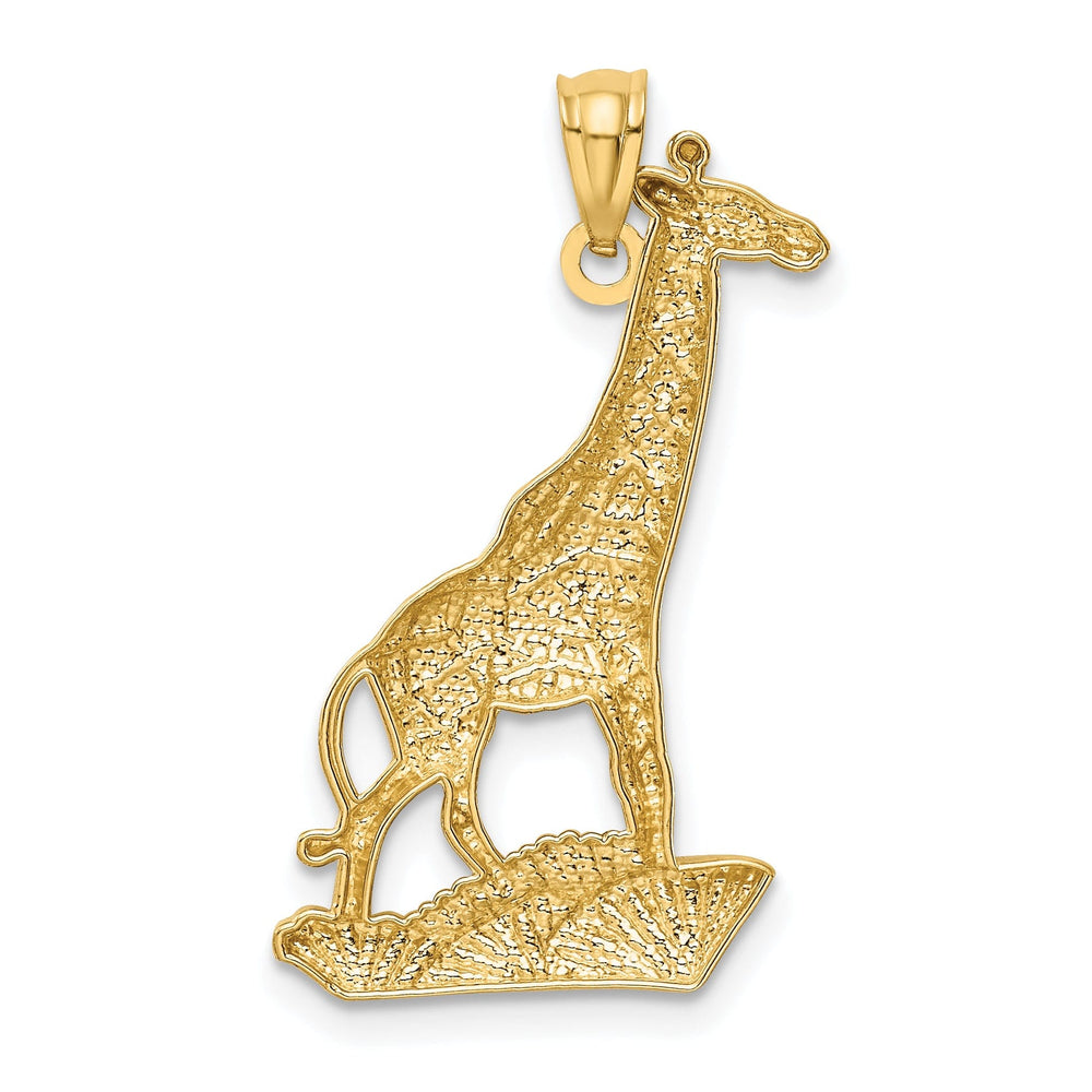14k Yellow Gold White Rhodium Open Back Solid Polished Diamond Cut Finish Giraffe Charm Pendant