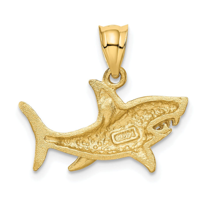 14K Yellow Gold Solid Brushed Diamond Cut Polished Finish Shark Charm Pendant