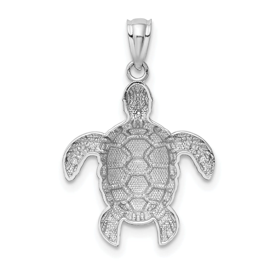 14k White Gold Solid Polished Finish Diamond-cut Men's Sea Turtle Charm Pendant