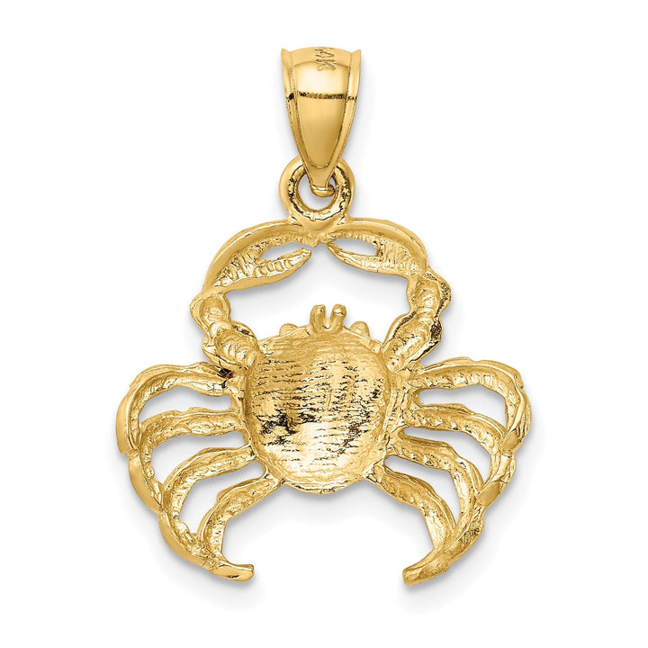 14K Yellow Gold White Rhodium Solid Polished Diamond-Cut Satin Finish Crab Charm Pendant