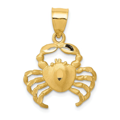 14K Yellow Gold White Rhodium Solid Polished Diamond-Cut Satin Finish Crab Charm Pendant