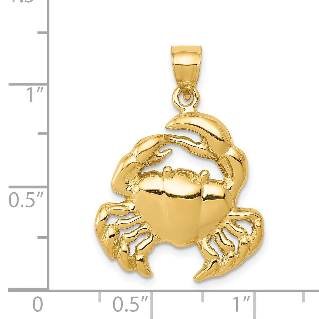 14k Yellow Gold Polished Finish Open Back Solid Blue Claw Crab Charm Pendant