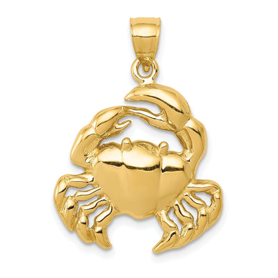 14k Yellow Gold Polished Finish Open Back Solid Blue Claw Crab Charm Pendant