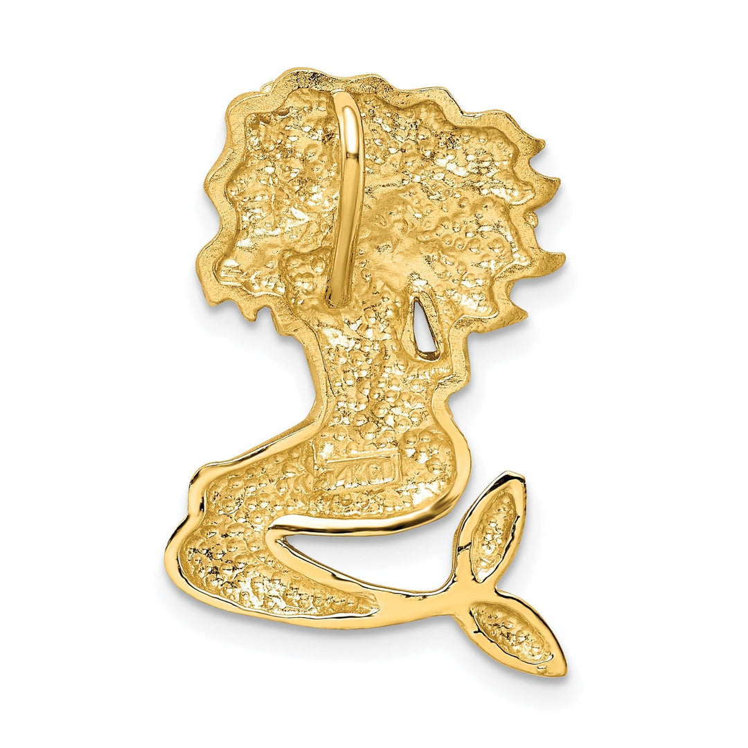 14k Yellow Gold, White Rhodium Satin Dimond Cut Finish Solid Mermaid Chain Slide Pendant Fits up to 4mm Fancy Omega