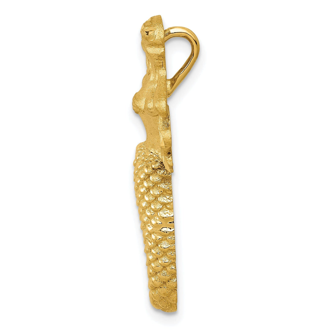 14K Yellow Gold Polished Satin, Textured Finish Open Back Solid Mermaid Chain Slide Pendant Fits up to 2mm Fancy Omega