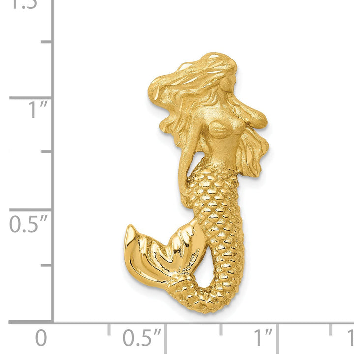 14K Yellow Gold Polished Satin, Textured Finish Open Back Solid Mermaid Chain Slide Pendant Fits up to 2mm Fancy Omega