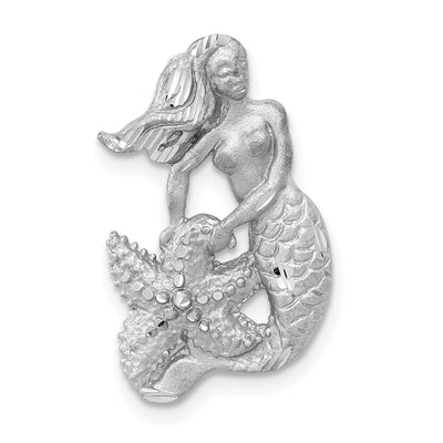 14K White Gold Satin, Diamond-Cut Finish Solid Open Back Mermaid Chain Slide Pendant Fits up to 4mm Fancy Omega