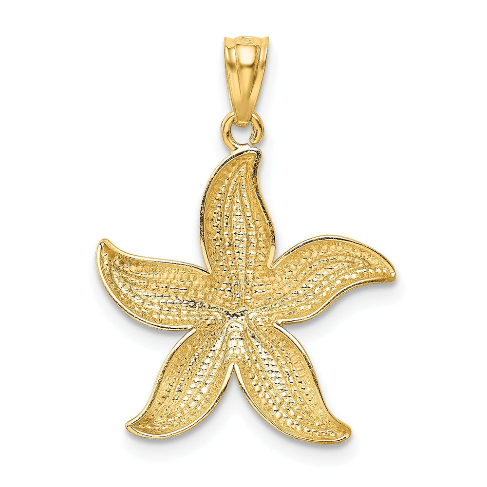 14K Yellow Gold, White Rhodium Solid Open Back Diamond Cut Texture Polished Finish Starfish Charm Pendant