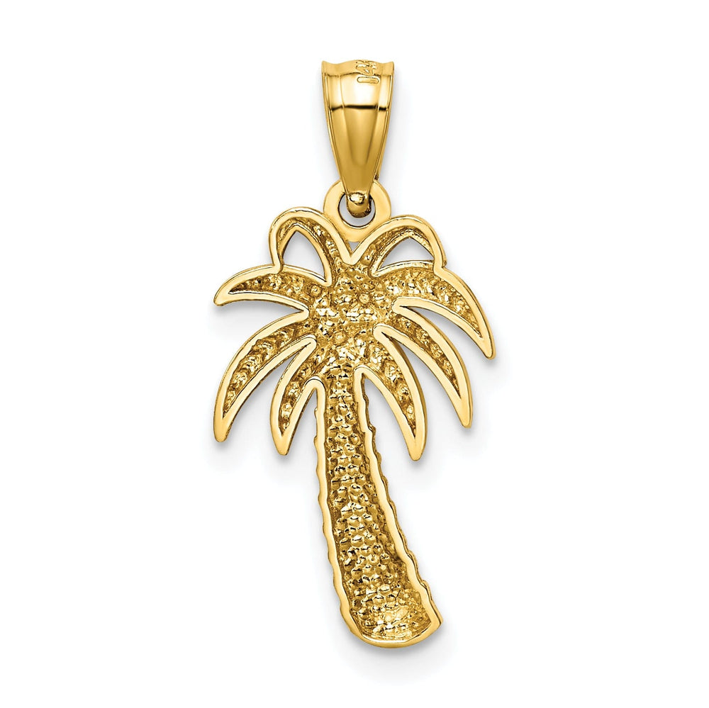 14k Yellow Gold Textured Polished Finish Open Back Solid Palm Tree Charm Pendant