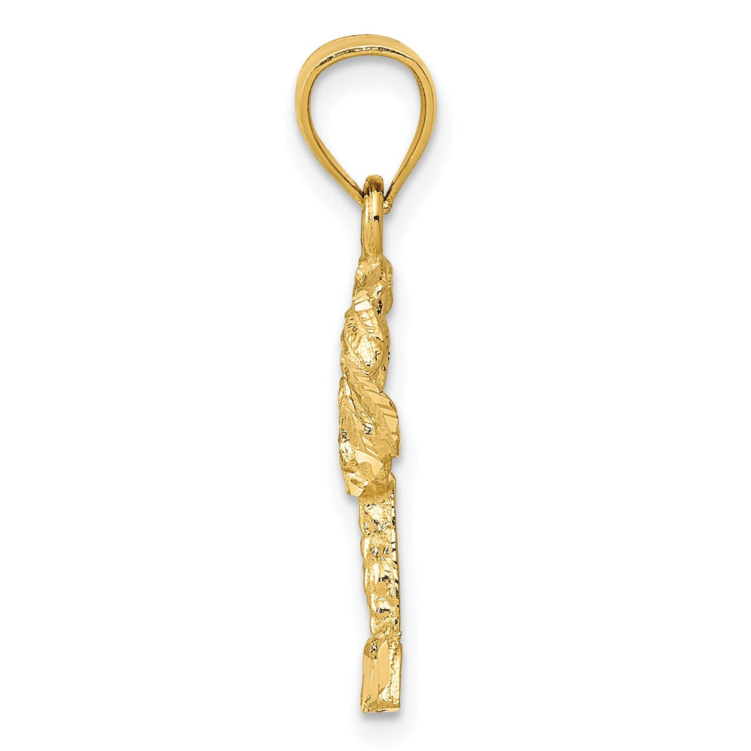 14k Yellow Gold Solid Polished Diamond Cut Finish Open Back Palm Tree Pendant