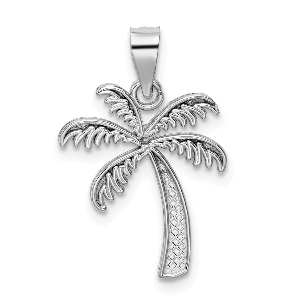 14k White Gold Solid Polish Engraved Finish Design Men's Palm Tree Charm Pendant