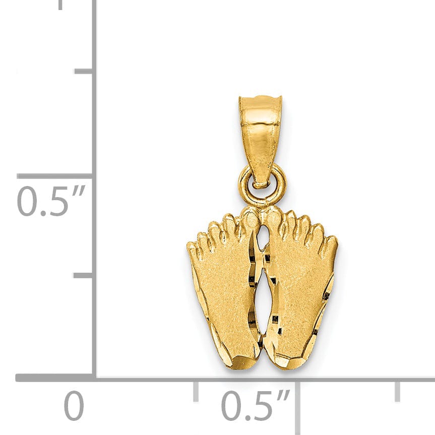 14k Yellow Gold Solid Satin Diamond Cut Finish Flat Back Footprints Charm Pendant