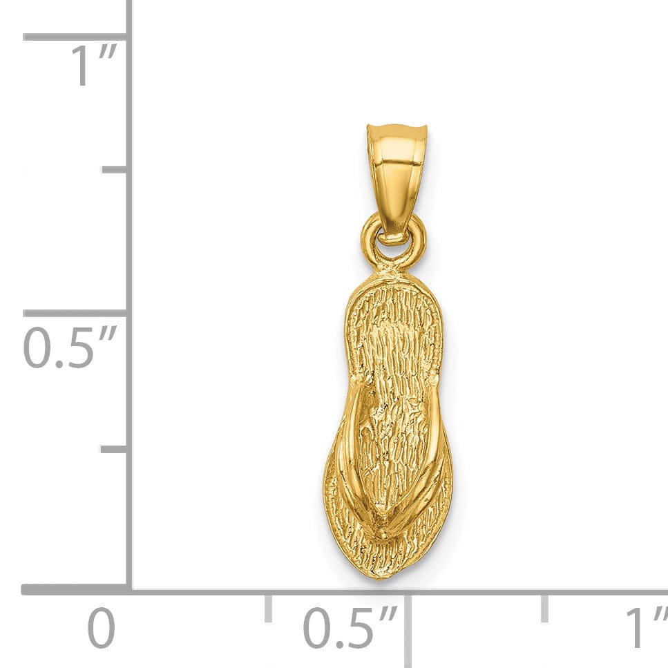 14k Yellow Gold Solid Polished Textured Finish 3-Dimensional Single Flip Flop Sandle Charm Pendant
