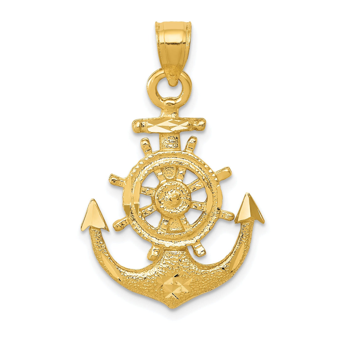 14k Yellow Gold Solid Concave Anchor Pendant