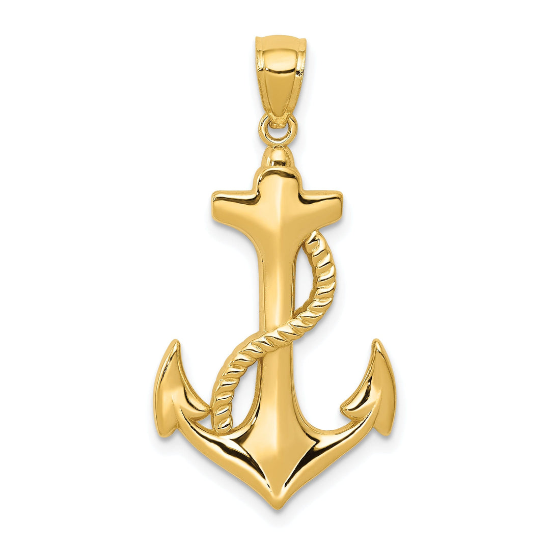 14k Yellow Gold Concave Anchor with Rope Charm