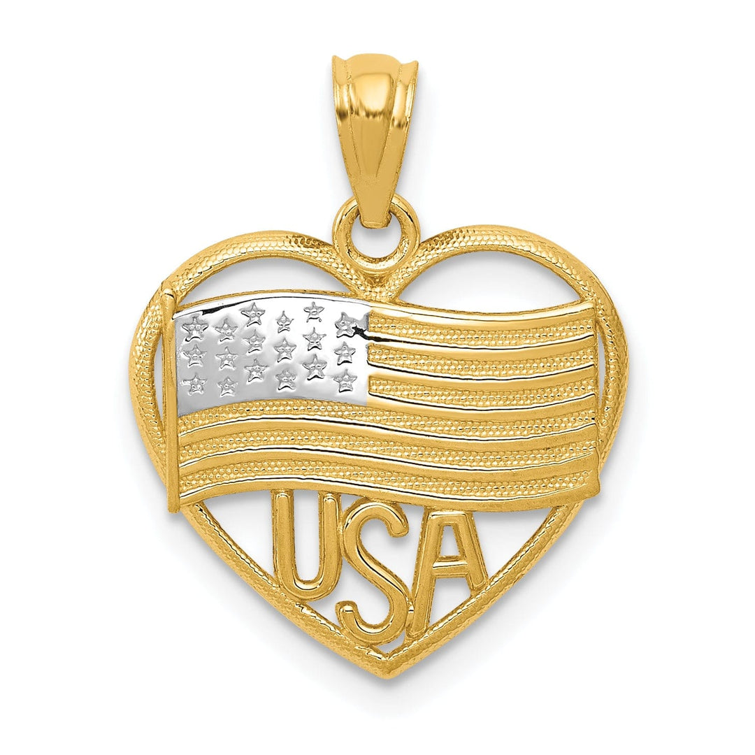 14k Yellow Gold American Flag and USA Pendant