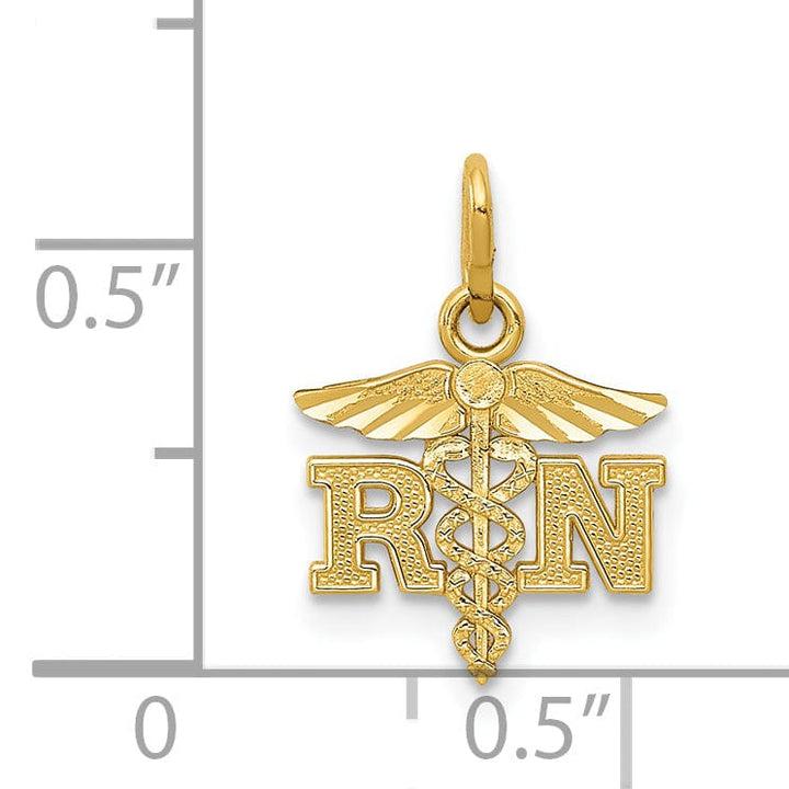 14k Yellow Gold Solid R.N Nurse Pendant