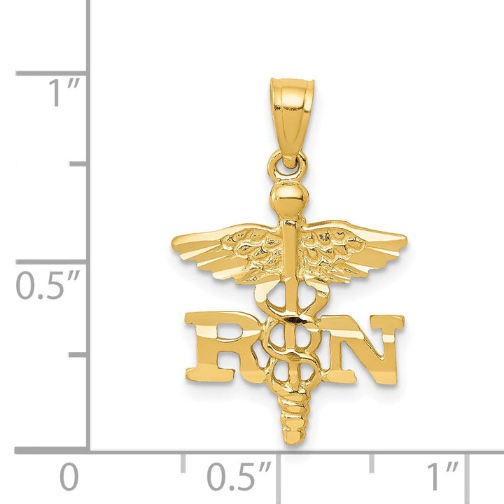 14k Yellow Gold Solid Polish R.N Nurse Pendant