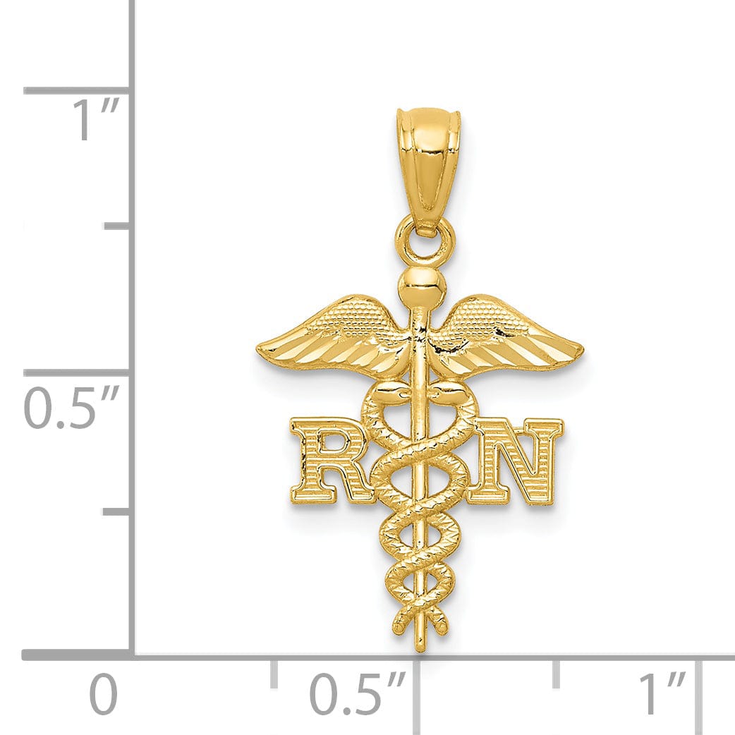 14k Yellow Gold Solid Concave R.N Nurse Pendant