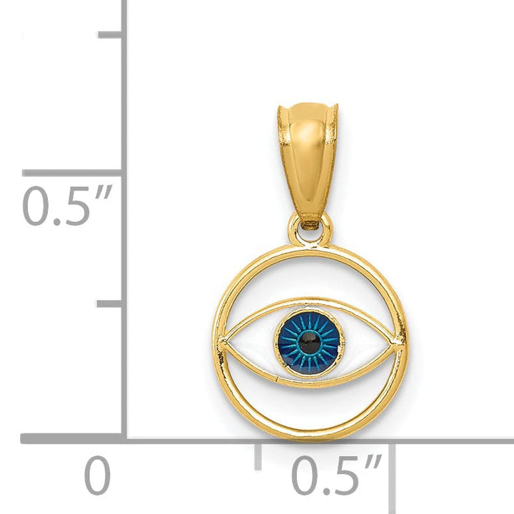 14k Yellow Gold Reversible Polished Finish Blue Enameled Eye Round Shape Charm Pendant