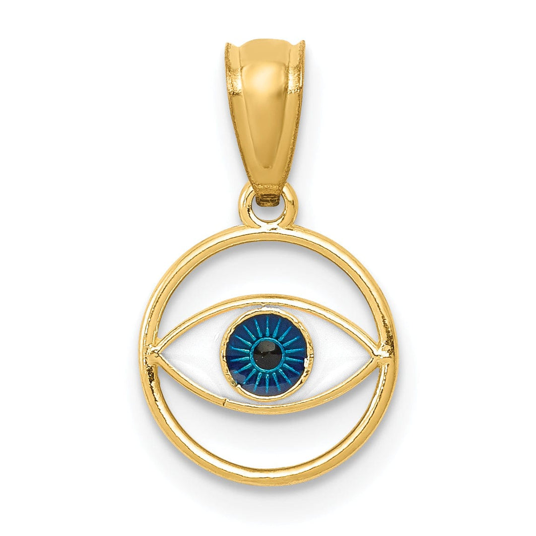 14k Yellow Gold Reversible Polished Finish Blue Enameled Eye Round Shape Charm Pendant